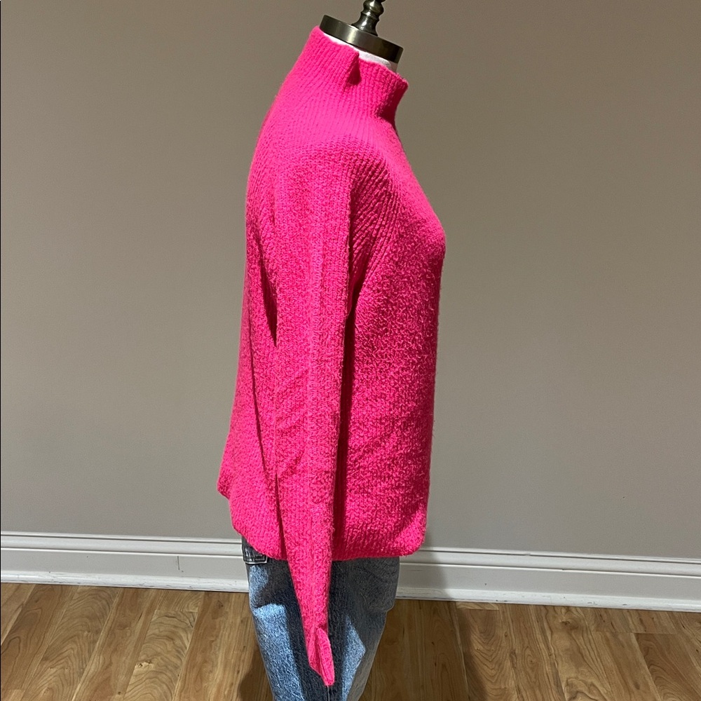 Halogen bright Pink ribbed mock neck fuzzy sweater size XS-M - Picture 7 of 13